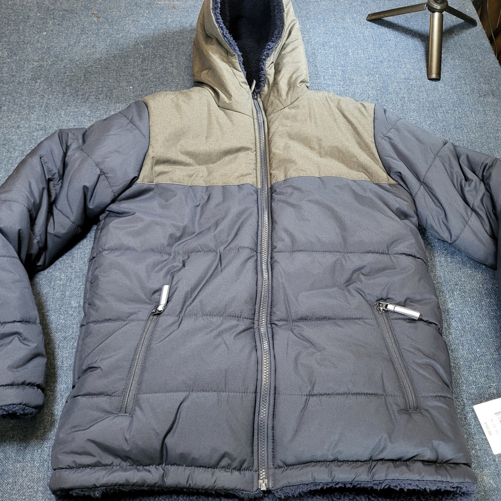 Falls Creek Reversible Sherpa Puffer Jacket Navy gray XL 14 16 NWT Outdoor